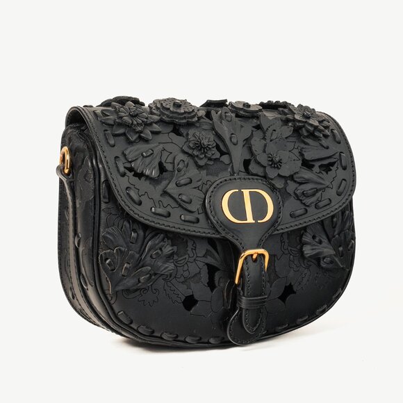 Christian Dior Bobby Medium Black Floral Applique Shoulder Bag - Picture 1 of 13